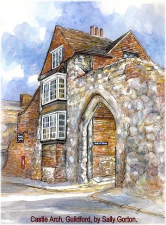 A painting of Castle Arch, Guildford by Sally Gorton